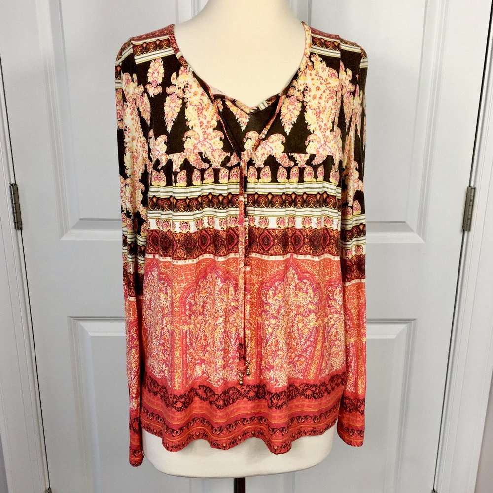 Energe Wold Wear Tunic Top Long Sleeve Colorful Boho Women's Size Petite Small